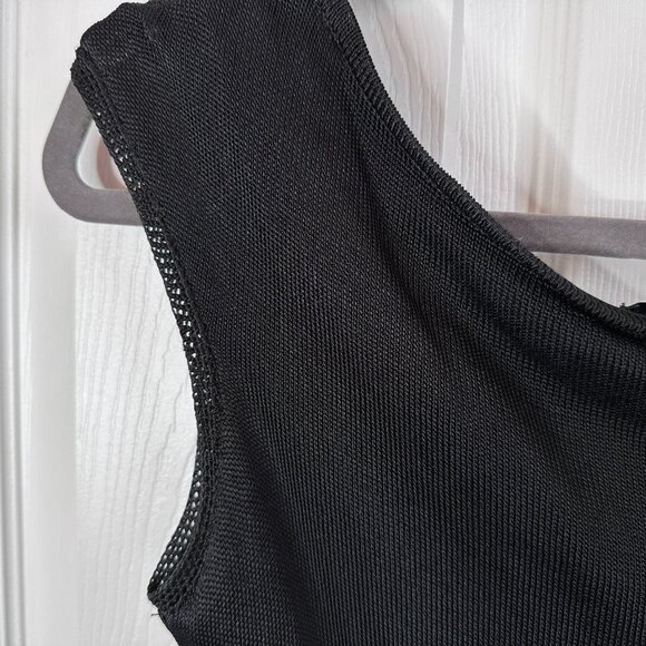 Vtg 90s Guess Collection Sz Large Black V-neck Long Dress w Crochet Pointed Hem - Picture 7 of 11